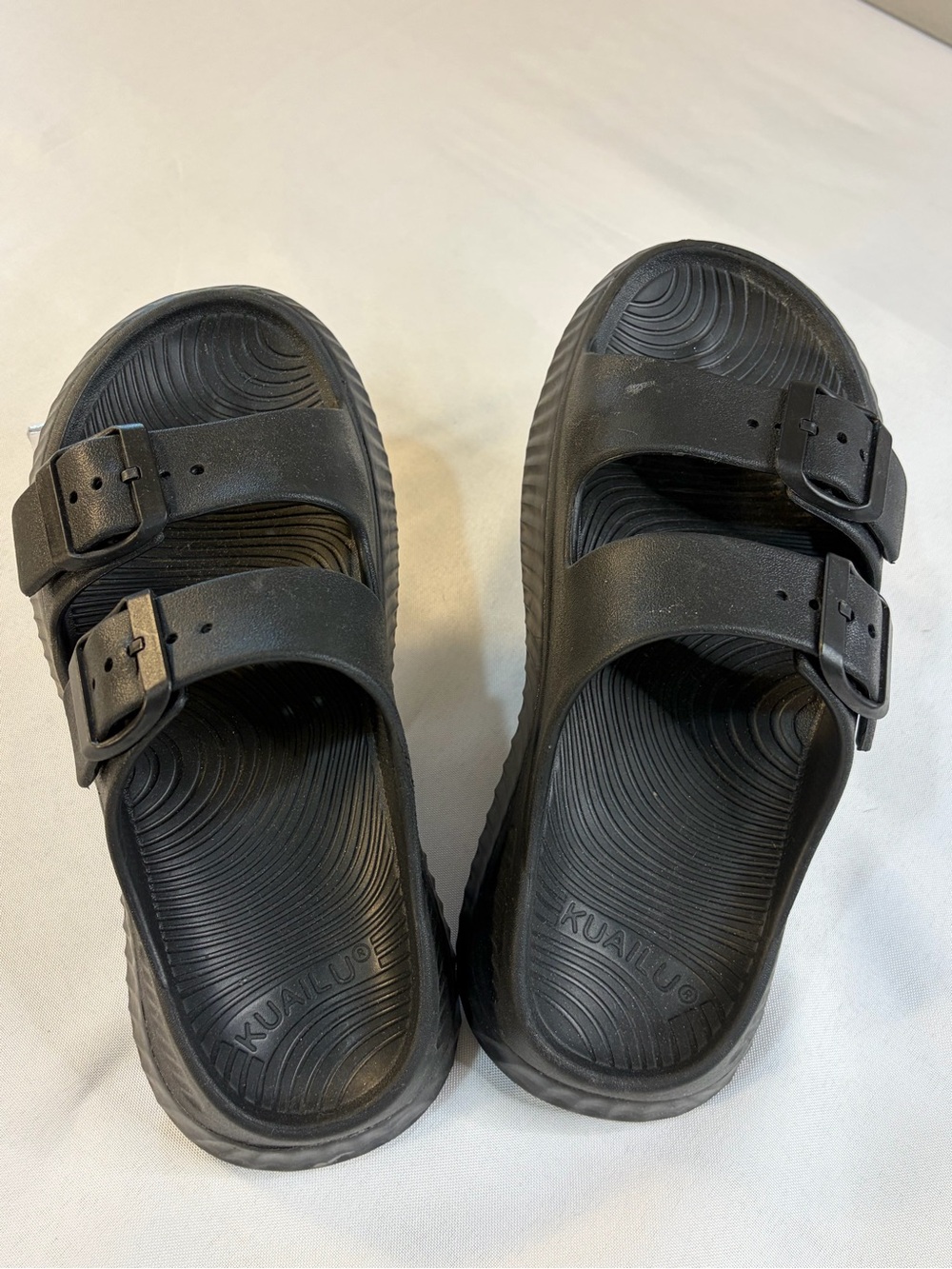 KuaiLu Womens Recovery Sandal Slides Black Comfort EVA Slip On Sz 7 EU 37 Buckle
